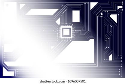 pcb printed circuit board electical background, with dot, line and polygon art, blue white gradient, processor and ic tech modern wallpaper