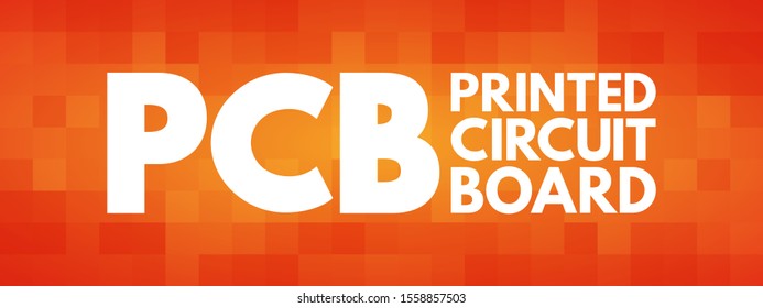 PCB Printed Circuit Board - laminated sandwich structure of conductive and insulating layers, acronym text concept background