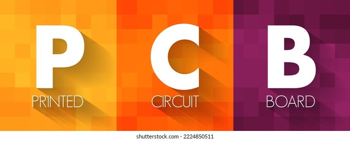 PCB Printed Circuit Board - laminated sandwich structure of conductive and insulating layers, acronym text concept background