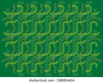 PCB (Printed Cricuit Board) repeatable pattern. This vector image consists of grouped patterns which can easily be rearranged in anyway you like in vector editing software.  