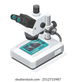 pcb processor inspection industrial microscope semiconductor production concept isometric isolated illustration