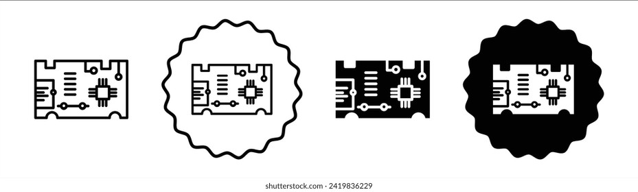 PCB set in black and white color. PCB simple flat icon vector