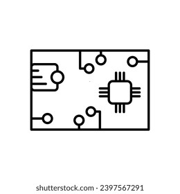 PCB vector icon. PCB circuit with semiconductor in black and white color.