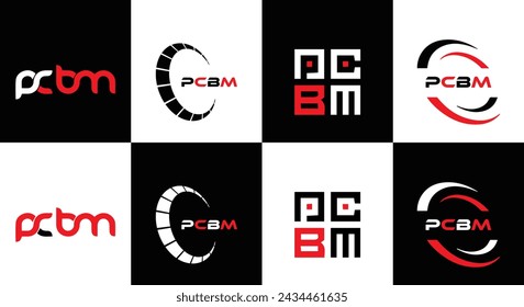 PCBM logo. P C B M design. White PCBM letter. PCBM, P C B M letter logo design. Initial letter PCBM linked circle uppercase monogram logo.