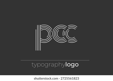 PCC modern geometric typography logo. Modern and stylish composition featuring a monochromatic typography logo illustration designed with intricate lines.
