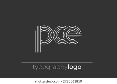 Logotipo moderno da tipografia geométrica da PCE. Composição moderna e elegante com uma ilustração de logotipo de tipografia monocromática projetada com linhas intrincadas.