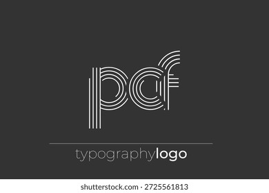 PCF modern geometric typography logo. Modern and stylish composition featuring a monochromatic typography logo illustration designed with intricate lines.