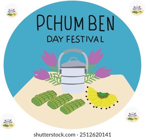 ilustração vetorial do festival pchum ben day. Bom para banner, cartaz, cartão comemorativo, cartão de festa, convite, modelo, publicidade, folhetos, folhetos e benners de anúncios e mídias sociais