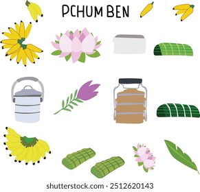 ilustração vetorial do festival pchum ben day. Bom para banner, cartaz, cartão comemorativo, cartão de festa, convite, modelo, publicidade, folhetos, folhetos e benners de anúncios e mídias sociais