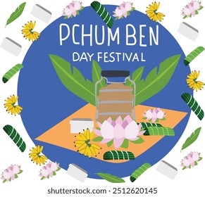 ilustração vetorial do festival pchum ben day. Bom para banner, cartaz, cartão comemorativo, cartão de festa, convite, modelo, publicidade, folhetos, folhetos e benners de anúncios e mídias sociais