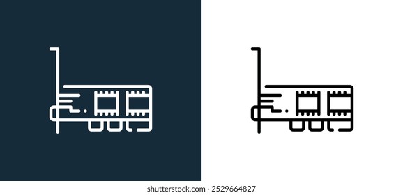 pci card icon isolated on white and black colors. pci card outline linear vector icon from computer peripherals collection for mobile apps, web and ui.