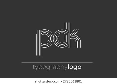 Logotipo da tipografia geométrica moderna PCK. Composição moderna e elegante com uma ilustração de logotipo de tipografia monocromática projetada com linhas intrincadas.