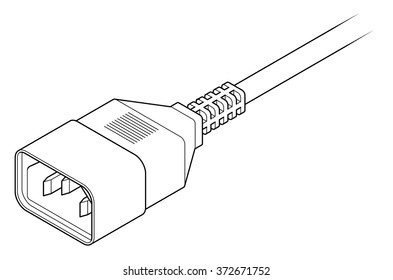 A PC/laptop power cord: 3-pin receptacle/socket. Line art style.