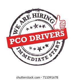 PCO Drivers needed - grunge red and black sticker designed for human resources companies.  Print colors used
