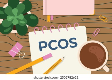 PCOS (Polycystic ovary syndrome) written in spiral notebook- vector illustration
