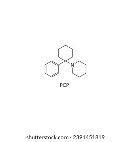 Estructura molecular PCP, diagrama de fórmula esquelética sobre fondo blanco. Ilustración vectorial EPS10 científica.