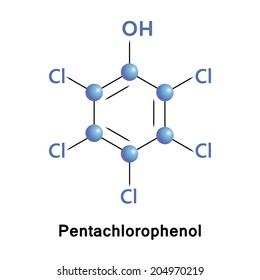PCP, pentachlorophenol, molecule structure, medical vector illustration.