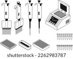 PCR labware icon set,micropipette,thermal cycler,96well,microtube