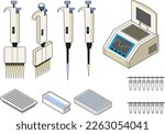 PCR labware icon set,micropipette,thermal cycler,96well,microtube
