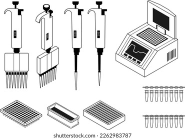 PCR-Labware-Icon-Set,Mikropipette,Thermalcycler,96well,Mikrotube