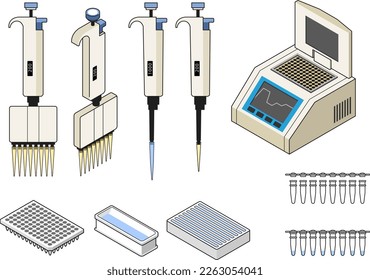 PCR-Labware-Icon-Set,Mikropipette,Thermalcycler,96well,Mikrotube