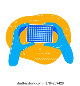 Pcr Plate Test In Doctors Hands Vector Illustration