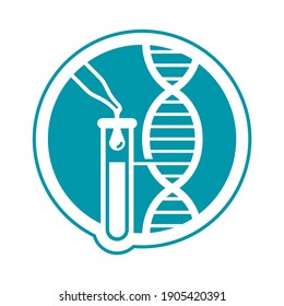 Icono de prueba de PCR o de prueba de ADN - reacción en cadena de la polimerasa en el tubo de ensayo - prevención de enfermedades y lucha contra la pandemia del coronavirus - emblema vectorial