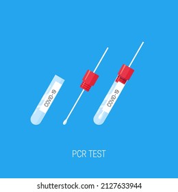 PCR test icon. Swab for Covid antigen test. Medical vector illustration on a blue background.