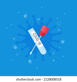 PCR test icon. Swab for Covid antigen test. Medical vector illustration on a blue background.