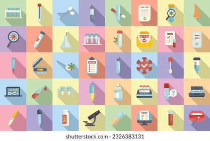 PCR test icons set flat vector. Covid test. Lab swab