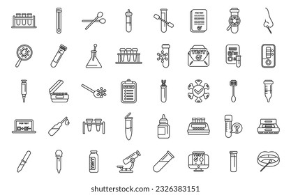 PCR test icons set outline vector. Covid test. Lab swab