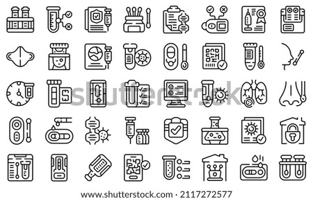 PCR test icons set outline vector. Covid analysis. Corona test
