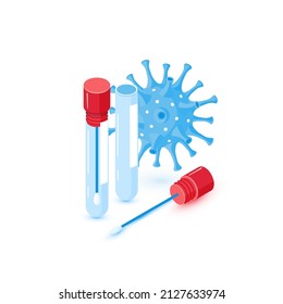 ISO-Icon für den PCR-Test. Tupfer für den Covid-Antigen-Test. Vektorgrafik einzeln auf weißem Hintergrund.