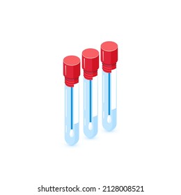 PCR Test Isometric Icon. Swab For Covid Antigen Test. Vector Illustration Isolated On A White Background.