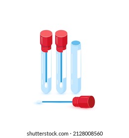 PCR Test Isometric Icon. Swab For Covid Antigen Test. Vector Illustration Isolated On A White Background.