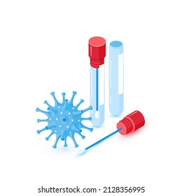 Icono isométrico de la prueba PCR. Tirar para la prueba de antígeno Covid. Ilustración vectorial aislada en un fondo blanco.