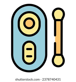 Vector de contorno de icono móvil de prueba PCR. Salud de Corona. Color del laboratorio nasal plano
