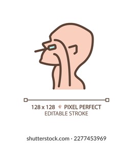 PCR test pixel perfect RGB color icon. Taking materials for covid test. Sick patient examination process. Thin line illustration. Contour symbol. Vector outline drawing. Editable stroke