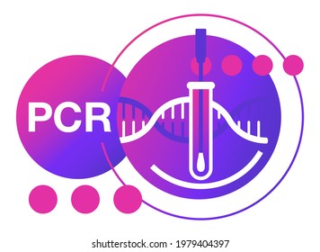 PCR testing banner - DNA samples collection for searching of COVID-19 antibodies - swab stick and test tube in abstract style