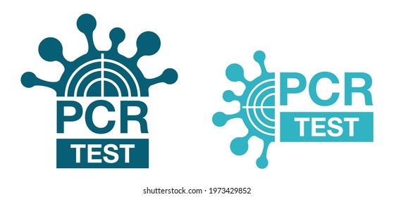PCR testing icon with virus cilhouette and military target - polymerase chain reaction - disease prevention and fight against coronavirus pandemic - vector emblem