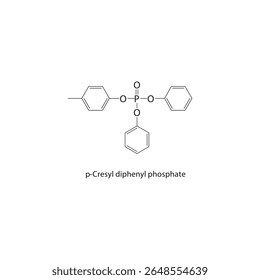 Estrutura esquelética de fosfato de p-cresilo e difenilo Ilustração esquemática do composto organofosforado. Diagrama simples, fórmula química.