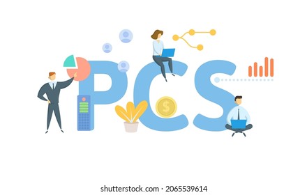 PCS, Project Control System. Concept with keyword, people and icons. Flat vector illustration. Isolated on white.