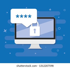 Pcwith password form page on screen. Sign in to account, user. Flat design, vector