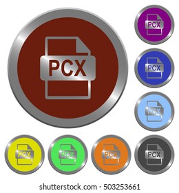 PCX file format icons in color glossy coin-like buttons
