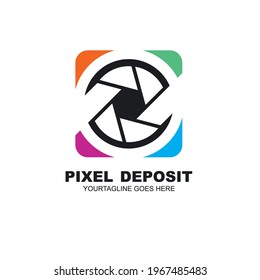 pd or dp letter camera pixel icon vector logo design concept web