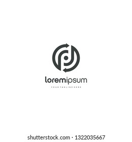 PD DP letter circle round arrow logo vector icon illustration