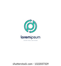 PD DP line art letter circle round arrow logo vector icon illustration