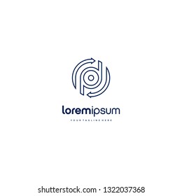 PD DP line art letter circle round arrow logo vector icon illustration