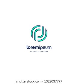 PD DP line art letter circle logo vector icon illustration