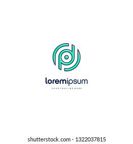 PD DP line art letter circle logo vector icon illustration